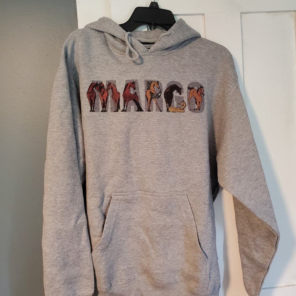 Adult size Pennant sweatshirt med horse hoodie Margo name Hoodie